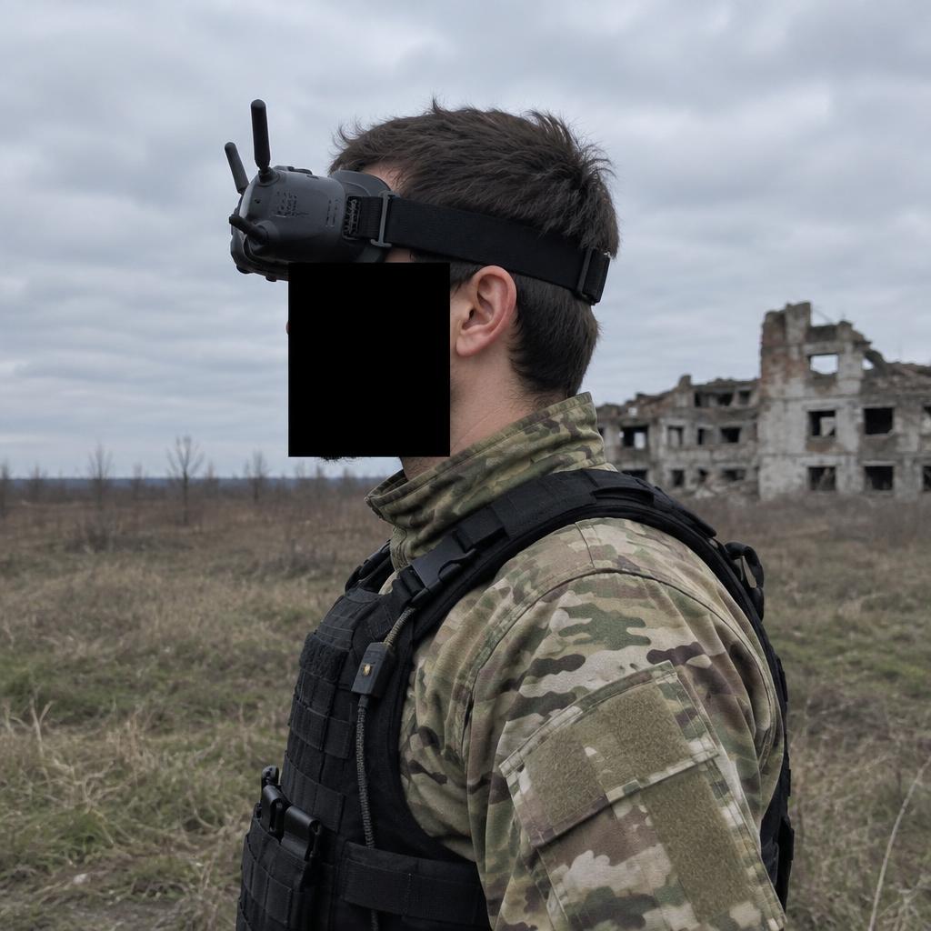 SevHas FPV pilot flying a quadcopter in the field wearing FPV goggles